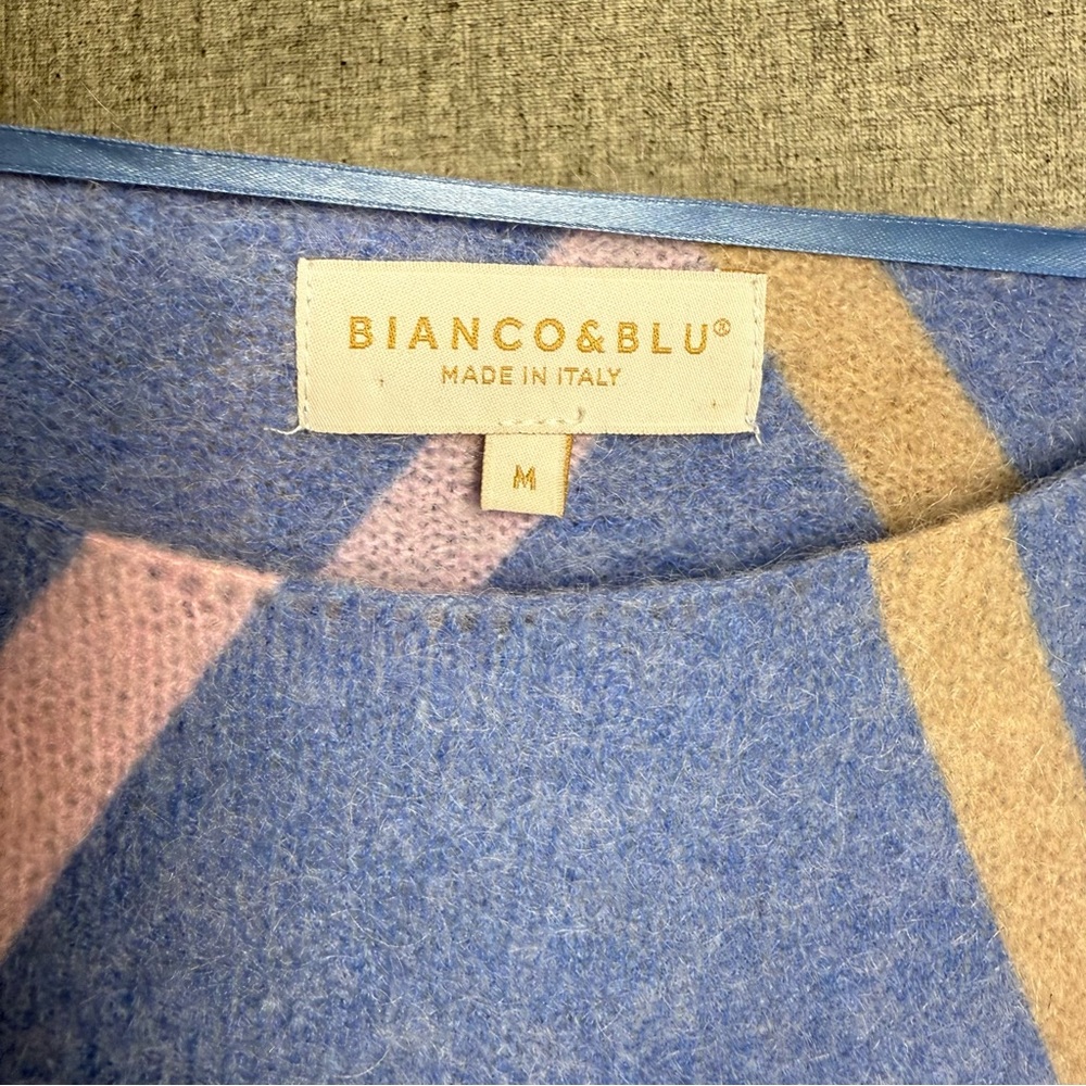 Bianco & Blu Blue Pink Mohair Wool Argyle Sweater Made‎ Italy Women's MEDIUM - Picture 3 of 4
